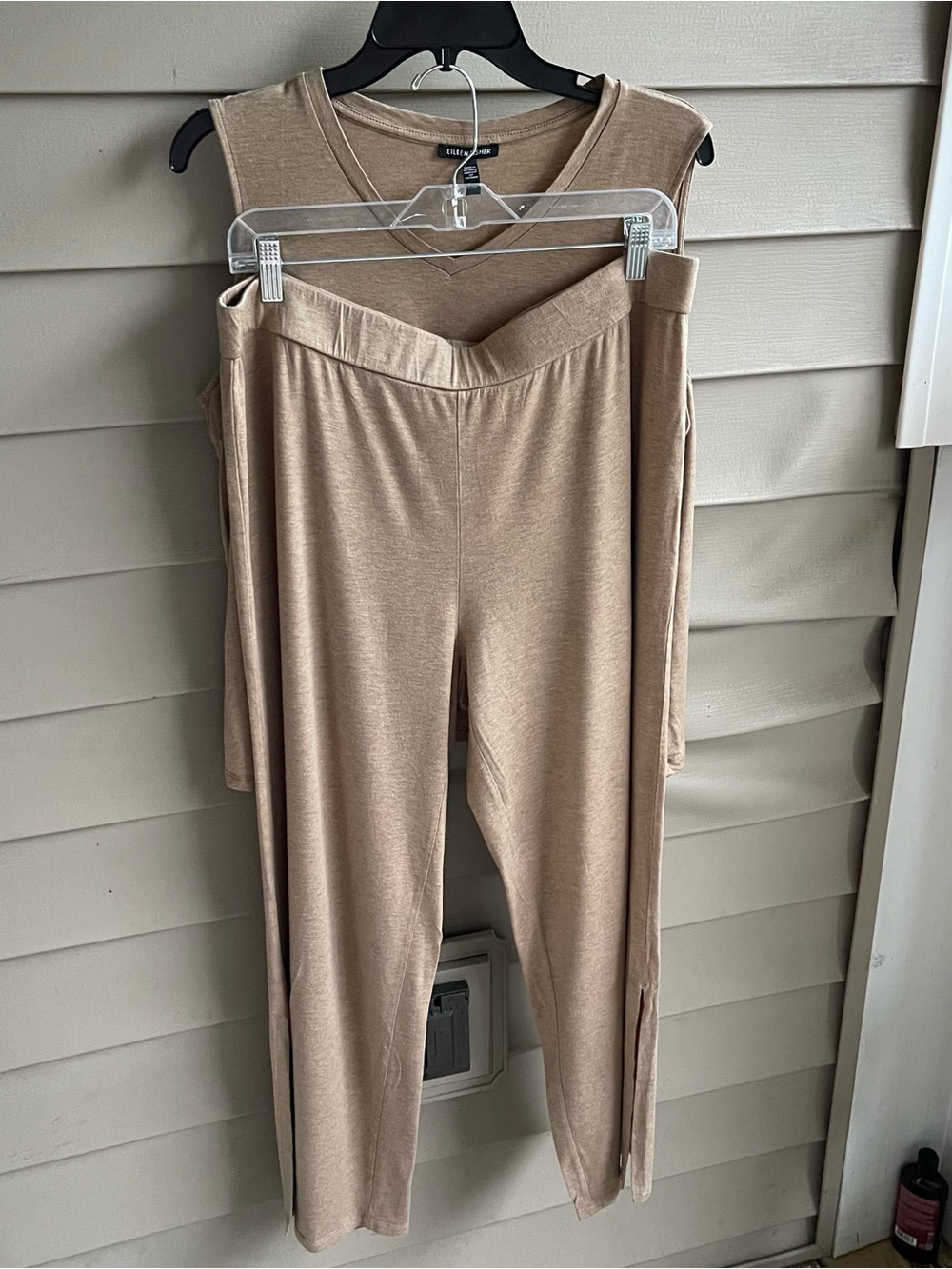 EILEEN FISHER 2-Piece Set Sleeveless Tank Top Pants Womens Size XL Tan Wide Leg